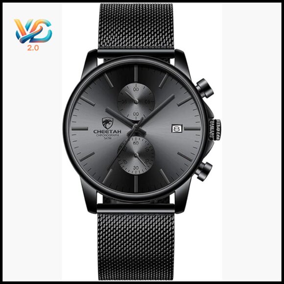Men's Stainless Steel Mesh Watch Quartz Chronograph Waterproof Minimalist
